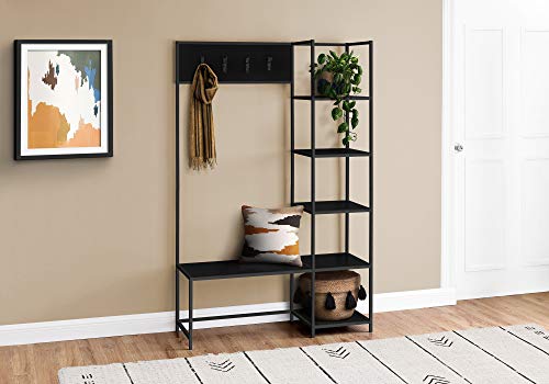 Monarch Specialties I 4510 Bench, Entryway, Hallway, Storage, Organizer, Coat Rack, Hall Tree, Metal, Laminate, Black, Contemporary, Modern #TOP14