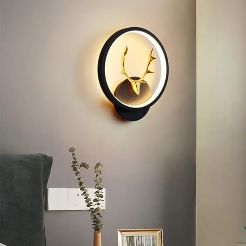 Image of WHITERAY Black Home Decor Inbuilt Led Fancy Wall Light, Night Lamp,Decorative Lamp,Living Room,Bedroom, Cafe (Plastic) (3-Lighting Mode) (Half Deer Round)