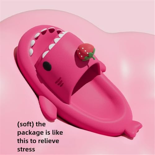Strawberry Shark Slides,Cute Cartoon 3d Cloud Non-Slip Open Toe Thick Sole Soft Beach Shark Slippers Shoes3