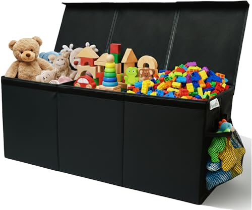 SoftOwl Extra Large Toy Storage Organizer with Lid - Sturdy, Collapsible Toy Chest Storage Box Design - Toys Bin with Dividers for Kids, Nursery, Bedroom, Playroom 37"x16"x14"