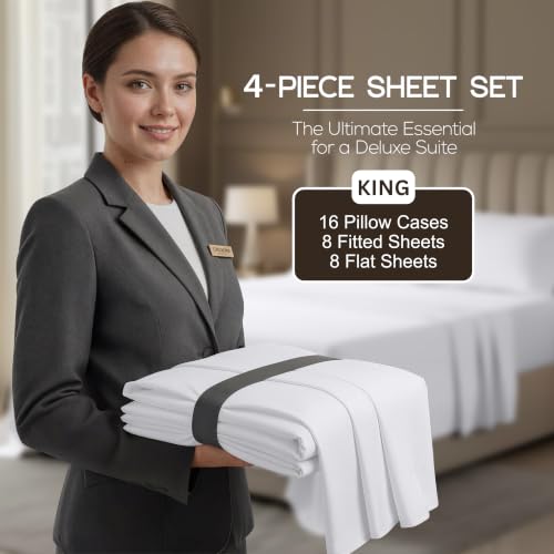 Image of 10-Pack King Size Hotel Sheet Set, Soft Brushed Microfiber Commercial Sheets, Resort Quality Bedding, Deep Pocket, Shrink & Fade Resistant, Easy Care, White
