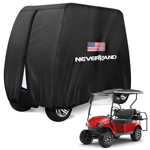 NEVERLAND Golf Cart Cover - Waterproof Golf Cart Covers - Fits for Yamaha Golf Carts EZ GO Club Car - Outdoor Windproof Sunproof (Black + Flag, Fit for 2+2/4 Passenger Cart)