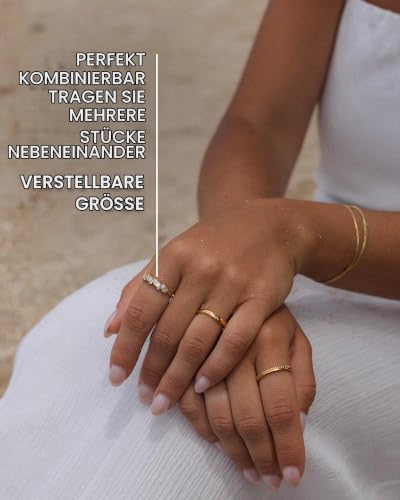 Purelei Powder Ring (Gold, Silber), Damen Ring Silber 18K vergoldet, Wasserfester Ring mit asymmetrischen Schmucksteinen… – Ansicht 6
