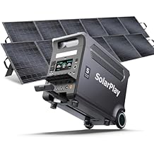 SolarPlay Portable Power Station, 3600W5500W Peak, 3840Wh Solar Generator with 2 * 400W Solar Panel 2Hrs Fast Charging LiFePO4 Battery, Adjustable, UPS with AC output for Home Camping Outdoor