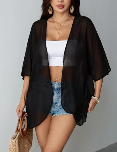Image of Chunoy Women Floral Beach Wear Cover Up Chiffon Kimono Cardigan Open Front Blouse Beach Resort Wear for Swimwear 2026