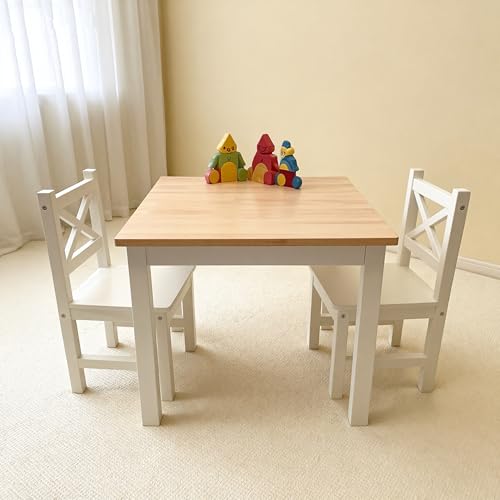 PETIT BATEAU Solid Wood Kids Table and 2 Chairs Set,Montessori Modern AMMEHOELA Irish Designer for...