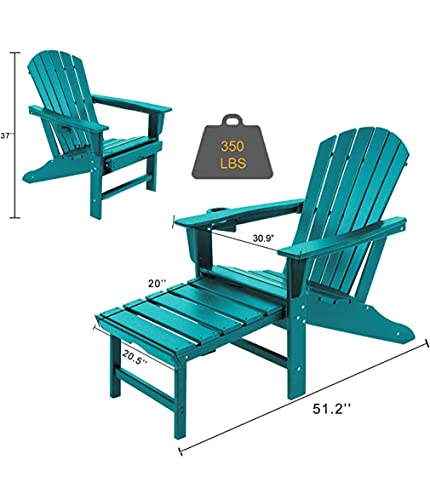 Doubob Adirondack Ottoman Outdoor Patio Hdpe Fire Pit Weather Resistant Plastic Lounge Chairs For Beach Backyard Garden Porch Campfire With Cup Holders, Extra Large, Blue #TOP6