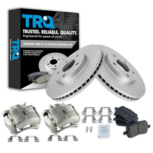 TRQ Front Brake Pad & Rotor Kit Brake Caliper Brake Pads Brake Rotor Ceramic Vented Premium G-Coated Compatible with 2006-2011 Chevrolet HHR