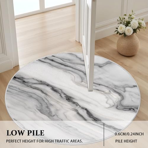 Tapete redondo de mármol lavable 5ft gris y blanco miniatura 2