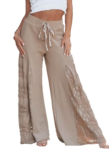 Melliflo Women's Boho Lace Patchwork Wide Leg High Waist Flowy Pants 2025 Summer Casual Loose Lounge Pants