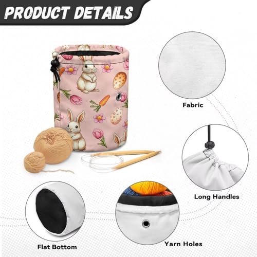 Image of Sellikakes Easter Rabbit Floral Knitting Crochet Storage Bag Organizer Crochet Bags for Crocheting Project, Store Skein Ball,Sewing Supplies Accessories