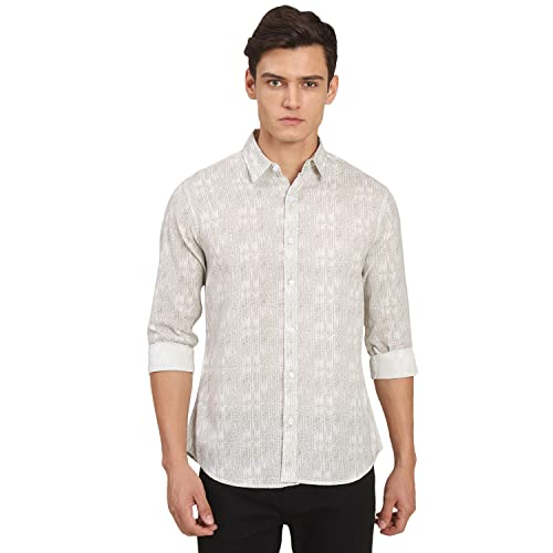 Image of Dennis Lingo Men's Scribble Print Pure Cotton Slim Fit Full Sleeve Spread Collar Casual Shirt