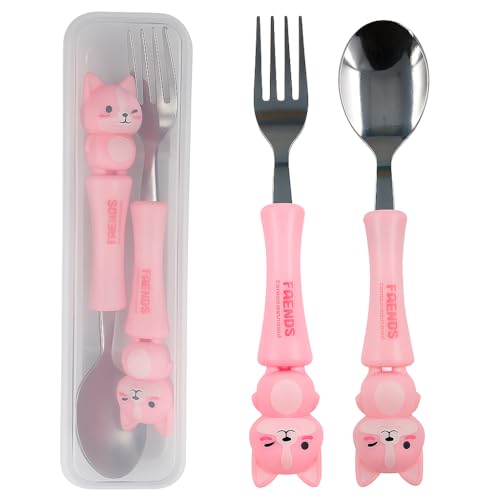 Talheres Gatinho – Conjunto 2 Peças em Aço Inox + Estojo – Design delicado de gatinho, aço inoxidável + estojo prático, ideal para lanchinhos e refeições ao ar livre
