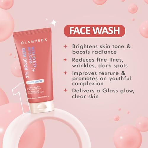 Image of Glamveda 2% Kojic Acid Facewash, Serum & Cream Trio - Brightening, Hydrating & Acne Scar Treatment | Fades Dark Spot |, Evens Tone & Promotes Clear and Glowing Skin