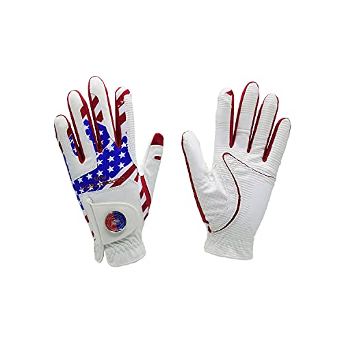Xeirpro Copper Tech Plus Men's Golf Gloves Worn On Left Hand For Right Handed Golfer, Patriotic Usa National Flag Pattern W/Ball Marker, Copper Infused Mens Golf Gloves Usa Themed, X-Large #TOP8