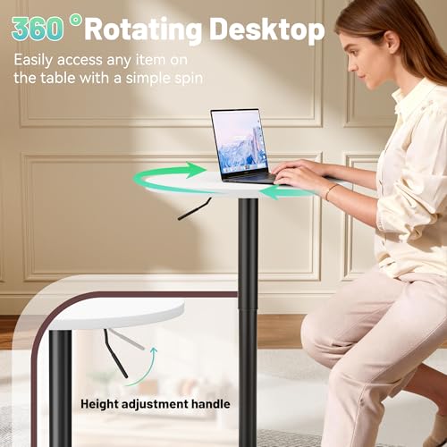 Image of Furmax Bistro Pub Table Height Adjustable Round Bar Table 27.4-36 Inches, 360Swivel Cocktail Table for Dining Room, Party, Cafe (1, White-Black)