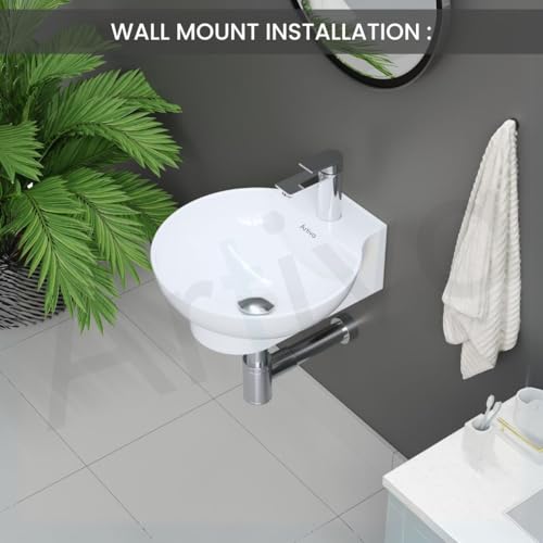 Image of Artiva White Ceramic Wash Basin Wall Mounted /Small Wash Basin for Bathroom /Glossy Finish Wall Hung Washbasin (White Color 11.5 x 12 x 5 Inch)