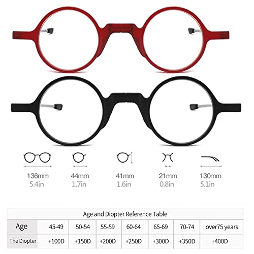 Składane okulary do czytania w stylu retro, okrągłe, niebieskie, blokujące światło dla kobiet, mężczyzn, przenośne kompaktowe czytniki TR90 z etui z PU (kolor: czerwony, rozmiar: 3,0 x)
