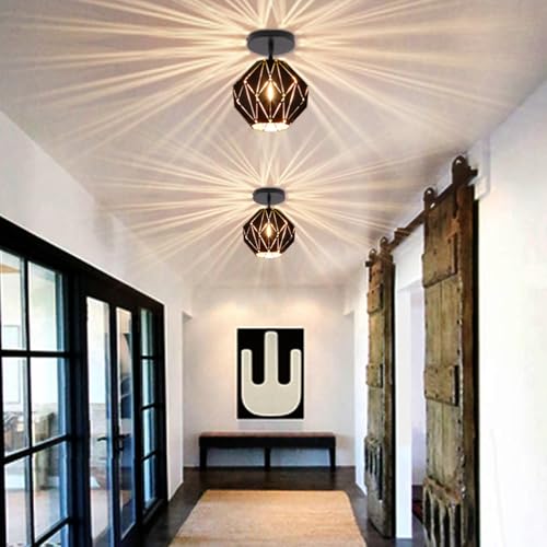Pendant Light Industrial Vintage Pendant Lamp Retro Farmhouse Ceiling Hanging Light Fixture Black Metal Creative Geometric Diamond Shade Pendant Lighting for Kitchen Island - Image 4