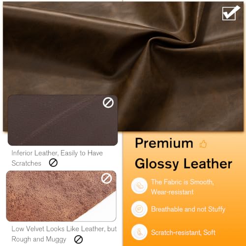 Image of 84 inch Premium Faux Leather 3-Seat Sofa w /2 Bolster Pillows and Tufted Backrest, Mid-Century Modern Sofa, Luxury Couch for Living Room, Bedroom, Office, Coffee Brown