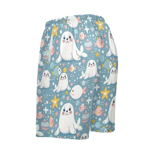 senya Cute Seal Mens Pajama Shorts Soft Pants Lounge Sleepwear Bottoms with Drawstring & Pockets3