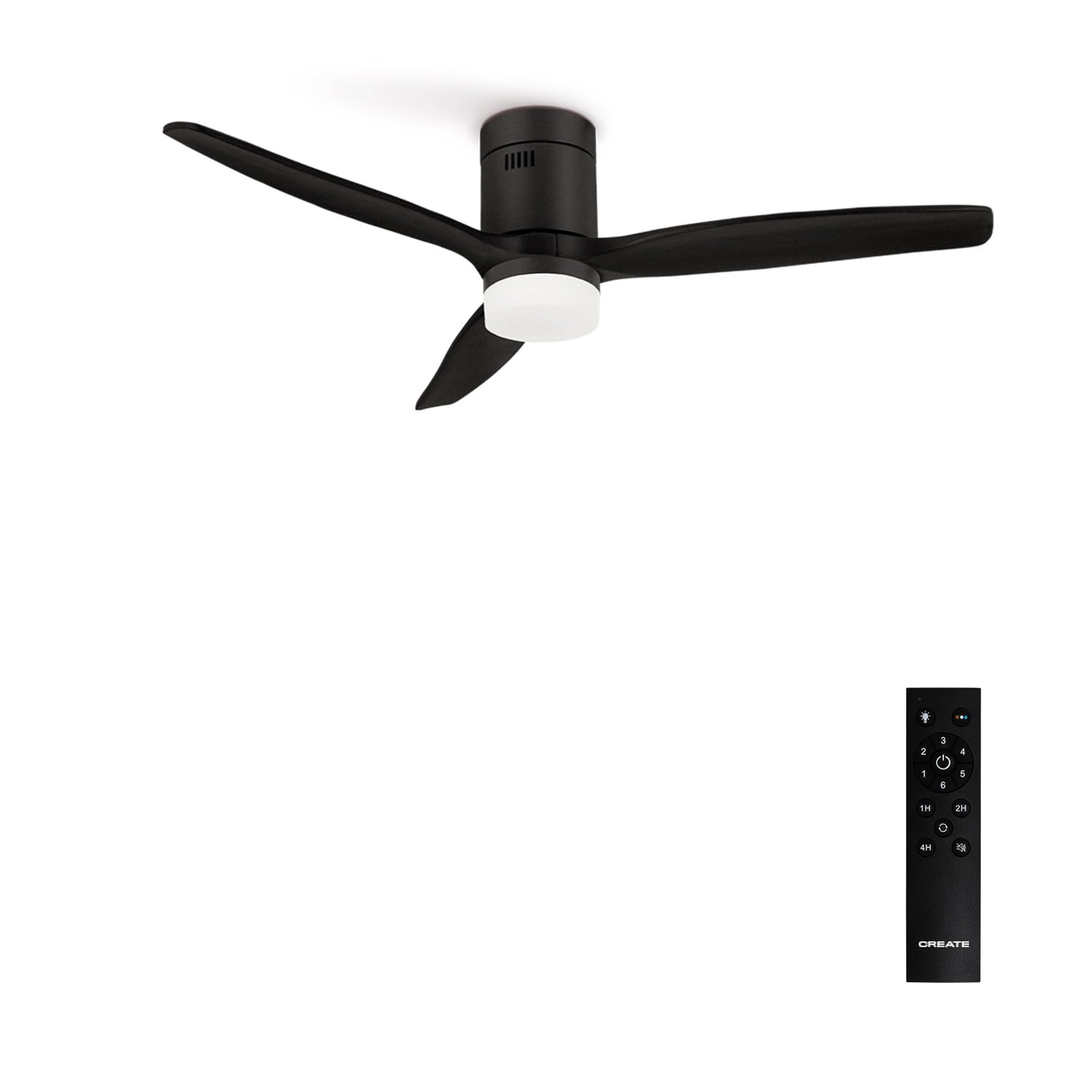 CREATE/WINDCALM/Ventilador de techo ABS con luz negro y mando / 40W, Silencioso, Ø132 cm, 6 velocidades, 3 temperaturas de luz, temporizador, función verano-invierno