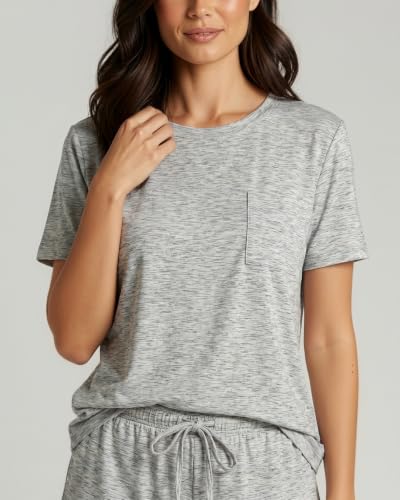 Image of Real Essentials 2 Pack: Women's Short Sleeve Pajama Short Set - Comfy Lightweight Soft Lounge Sleepwear (Plus