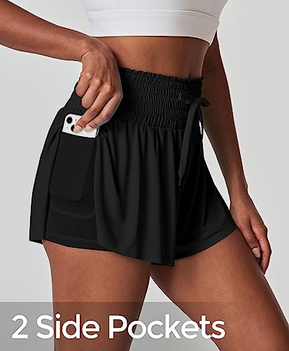 IUGA Athletic Shorts for Women High Waisted Butterfly Shorts Flowy Running Workout Tennis Skorts with Pockets Preppy Clothes2