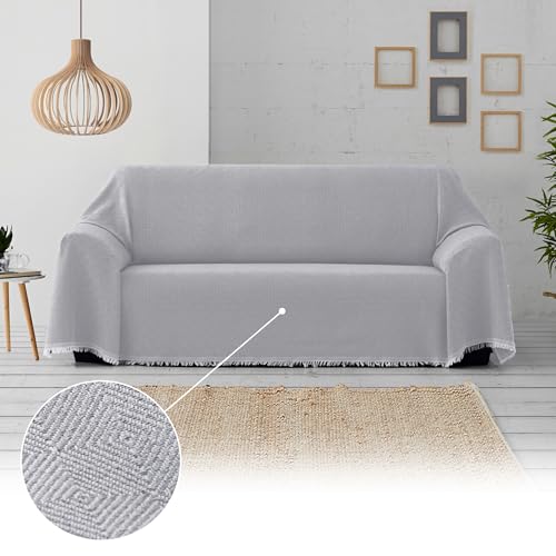 Textil-home Bettüberwurf, Mehrzweck/Plaid 230 x 285cm Dante - Eignet Sich als Sofaüberwurf und auch als Tagesdecke. Perlenfarbe