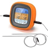 【Doble sonda de calidad alimentaria】supervisa 2 tipos de alimentos al mismo tiempo con un termómetro de barbacoa con las sondas duales. Cable de alta resistencia (longitud: 105 cm) funciona con la sonda y mide la temperatura en tiempo real del aceite o la carne en el horno.
