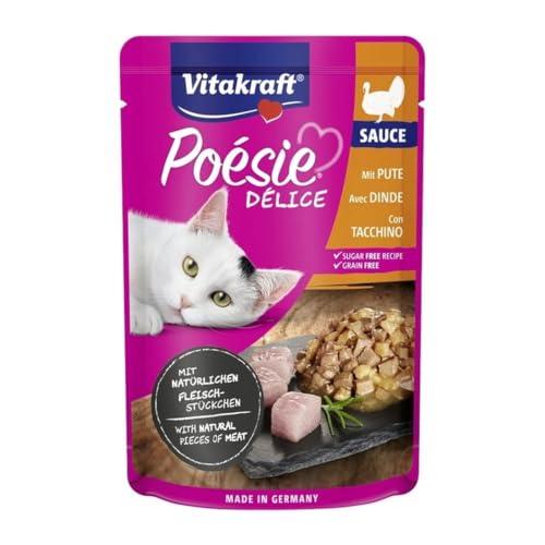 Vitakraft - Poésie Délice Sauce, alimento húmedo para Gatos con trozos de Carne en Salsa, Variedad jugosa Pechuga de Pavo- 85 g (Paquete de 10)