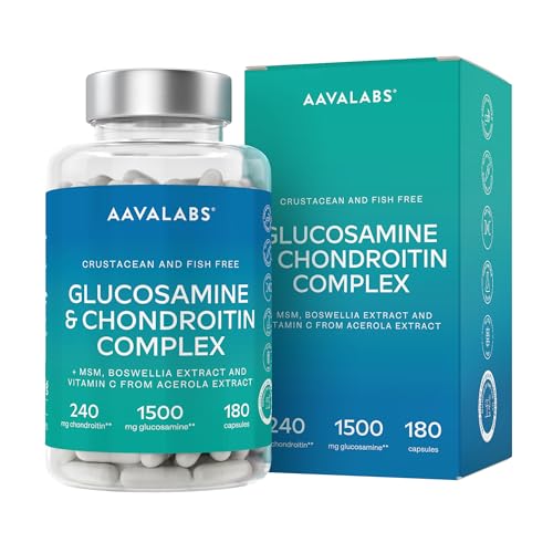 Glucosamina y Condroitina Súper Concentradas + MSM, Extracto de Boswellia y Vitamina C   Libre de alérgenos de pescado y crustáceos   180 Cápsulas de Glucosamina Condroitina MSM