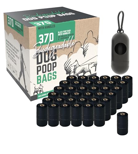 370 Biodegradable Dog Poop Bags with Dispenser, Strong Cornstarch Bags, Tie Handles, 37 Rolls (10 Bags Each), Eco-Friendly & Leakproof for Easy Waste Disposal