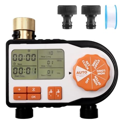 HandSonic Water Sprinkler Timer, Garden Watering Timer 2 Outlet, Garden Hose Faucet Timer for Lawn, Lawn Sprinkler Water Hose Timer Dual, Auto Manual Rain Delay Mode, Pool Cover