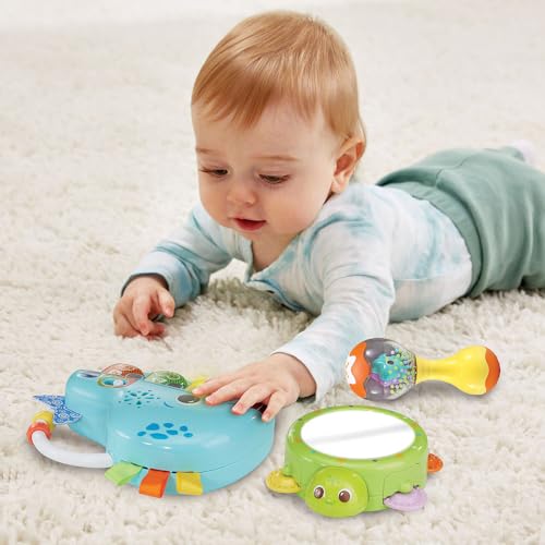 VTech Coffret P’tit Musicien Mes Premiers Instruments Premiers Jouets Bébé Piano Lumineux et Interactif Tambourin Miroir et Hochet Maracas Cadeau de Naissance Contenu en Français - vue 7