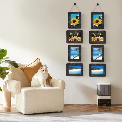 Abswhlm 5X7 Picture Frames Rustic Wood Hanging Picture Frames 4 Opening Photo Frame Display 4"X6" Pictures With Mat Or 5"X7" Without Mat, Weathered Black #TOP4