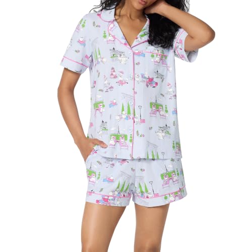 Image of Bed Head PJs Organic Cotton Short Sleeve Button Down Pajamas for Women Set | Womens Pajama Sets Matching 2 Piece PJ Shirt & Shorts with Pockets - Soft Cozy Jersey Sleepwear & Loungewear