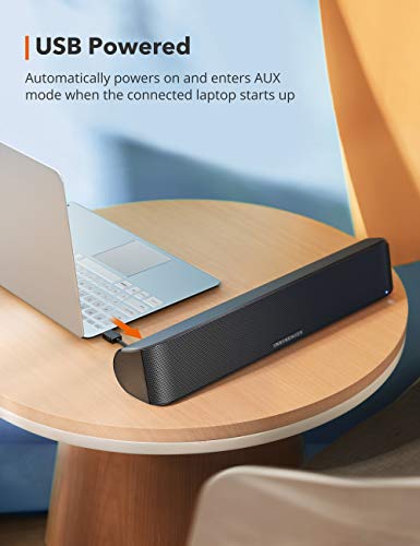 TaoTronics Computer Speaker, Bluetooth 5.0 Wireless PC Soundbar, Stereo USB Powered Sound Bar Speaker for Computer Laptop Smartphone Tablet Game Console, Aux Connection, Black