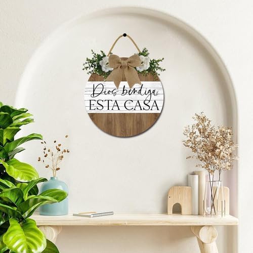 Miniatura 4 de SRongmao Versículos bíblicos españoles para decoración de pared, letrero de madera cristiana española, letrero de Dios Bendiga Este Hogar,