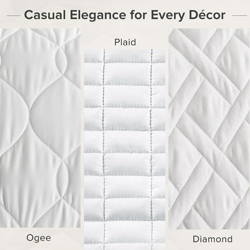 Comfort Spaces Queen Quilt Set Modern Reversible Diamond Coverlet Queen Bedding Set Cozy Quilted Winter Layer, All Season Lightweight Soft Queen Size Quilt, Kienna, Full/Queen White Diamond 3 Piece