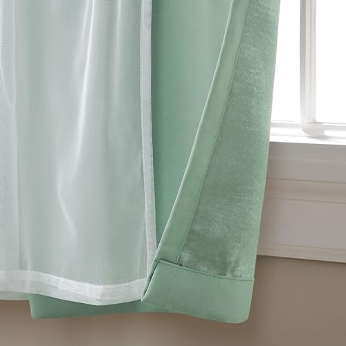Image of TOWN & COUNTRY LUXE Talia Layer Indoor Curtains, Sheer and Room Darkening Blackout, Grommet Top, Energy Efficient Set, 52 inchx84 inch, Aqua (Pack of 12)