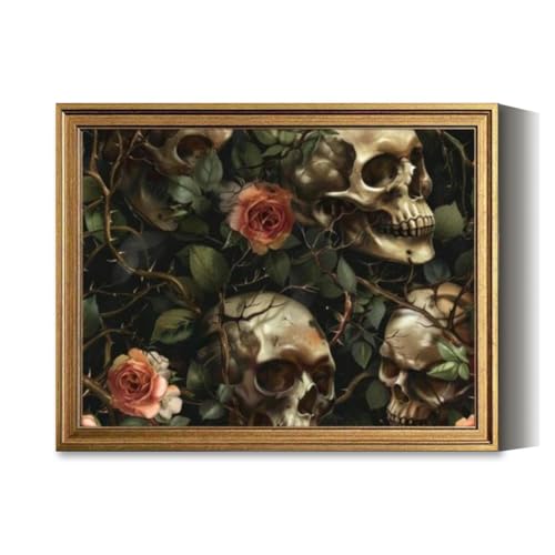 Vintage Framed Wall Art Gothic Dark Themed Black Roses and