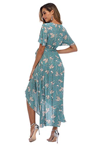 Image of VintageClothing Women's Wrap V Neck Floral Summer Dresses High Low Maxi Casual