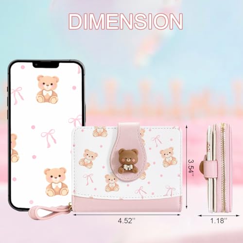 Image of Cute Print Wallet Blueberry Strawberry Cherry Wallet with Credit Card Holder Zipper Coin Purse for Women Girls (BEAR)