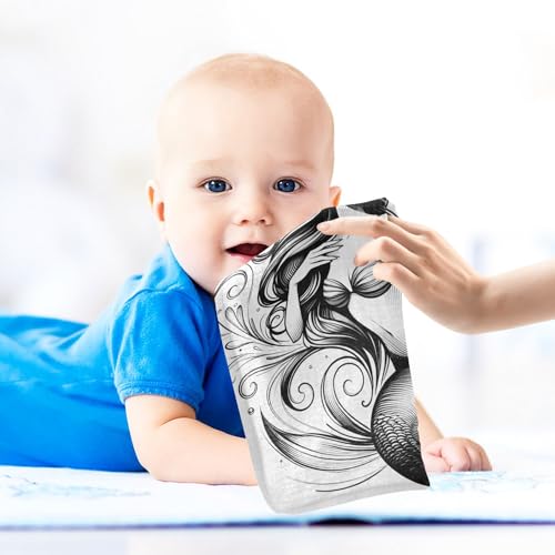 Image of Bolaz Washcloths Set Bathroom Kitchen Wash Cloths Face Towels Wipes Mermaid Sketch Decorative 12x12 Inch 5 Pack