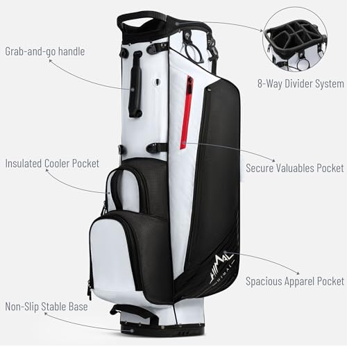 UNIHIMAL 8-Way Golf Stand Bag, Lightweight Walking Golf Bag with Full-Length Dividers, Cooler Pocket and Rain Hood, for Men Women, Black White