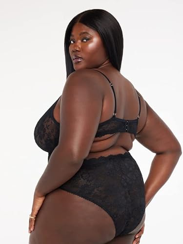 Savage X Fenty, Women's, Floral Lace Teddy, Lace, Wireless, Black Caviar, XL