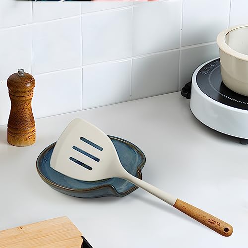 Image of Cinf 2PCS Ceramic Spoon Rest for Stove Top,Spoon Holder for Kitchen Counter Large Spatula Holder for Spoons, Ladles, Tongs, Housewarming Gifts,Blue&White