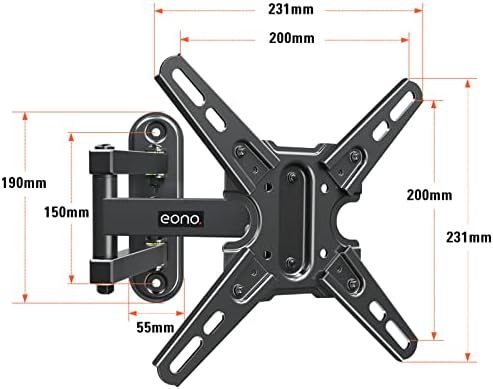 Amazon Brand - Eono TV Wall Bracket for Most 13-42 inch TV up to 22.7kg, Swivel and Tilt TV Wall Mount for TVs or Monitors with VESA 50x50mm-200x200mm, Monitor Mount PL2465