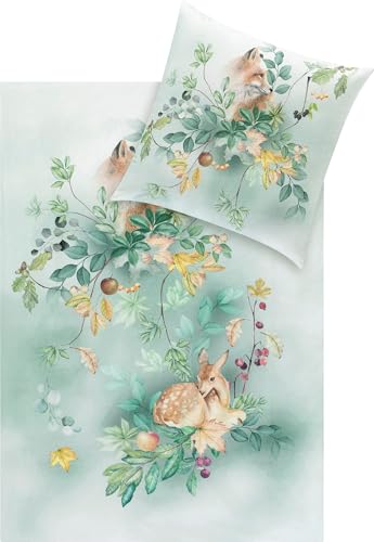 Estella Bettwäsche Ferdinand Kuschelflanell Jade Größe 1x 135x200 cm + 1x 80x80 cm